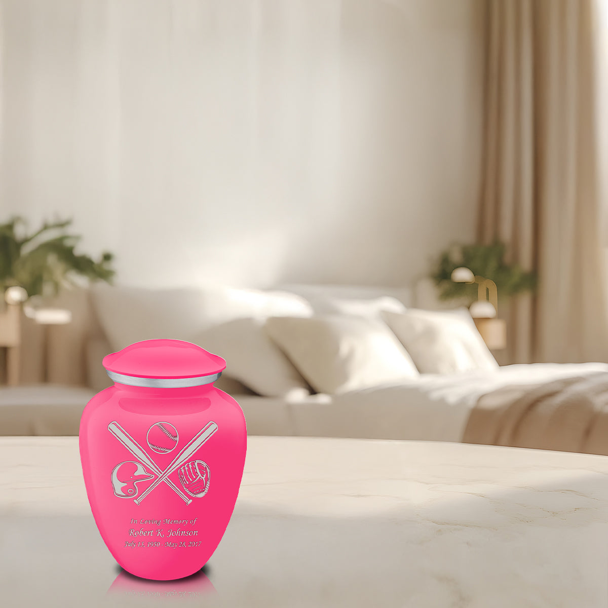 Medium Embrace Bright Pink Baseball Cremation Urn