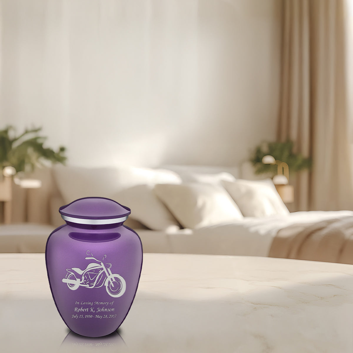 Medium Embrace Purple Motorcycle Cremation Urn