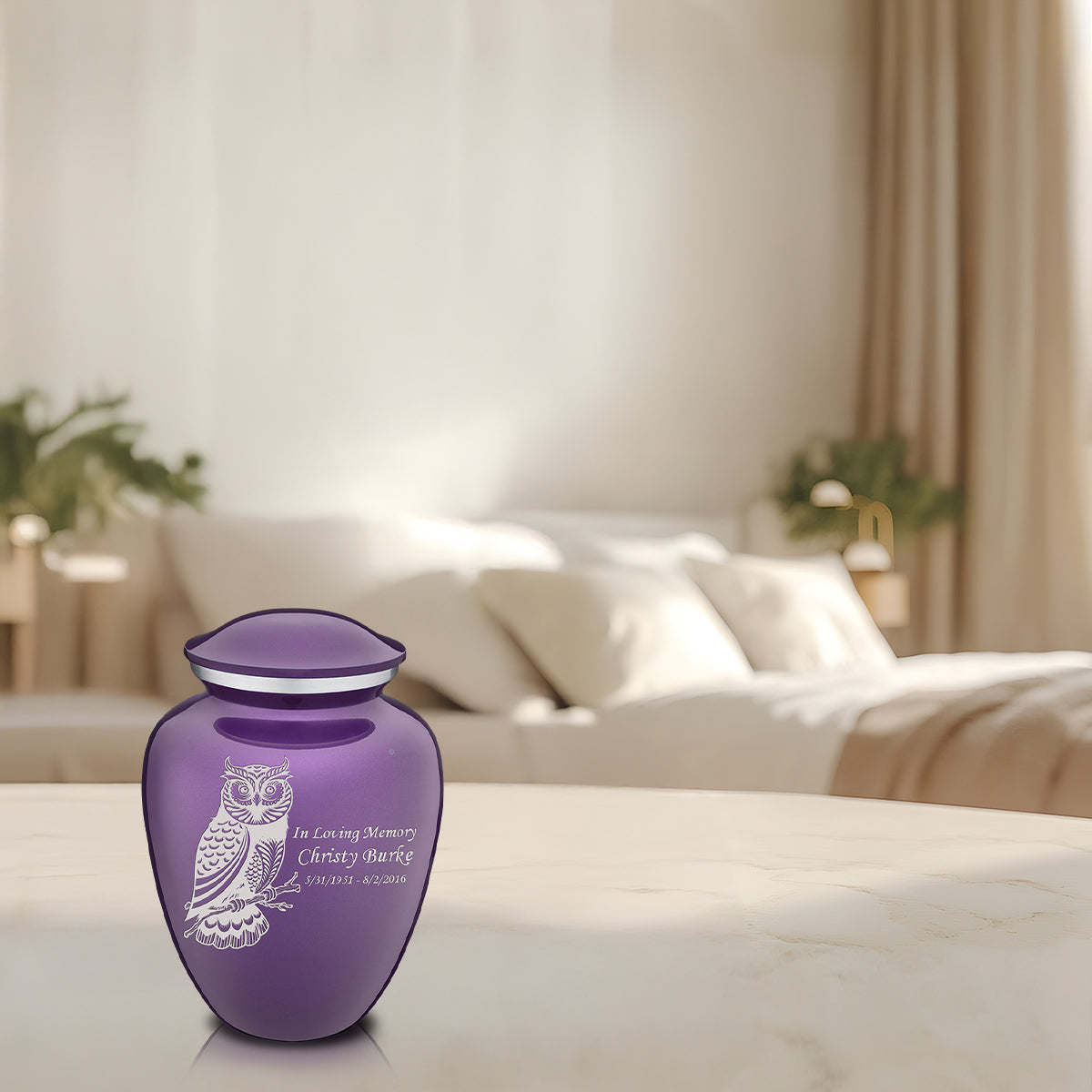 Medium Embrace Purple Owl Cremation Urn