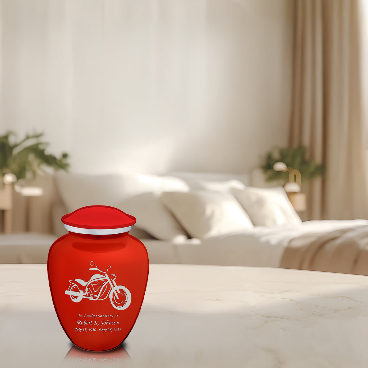 Medium Embrace Bright Red Motorcycle Cremation Urn