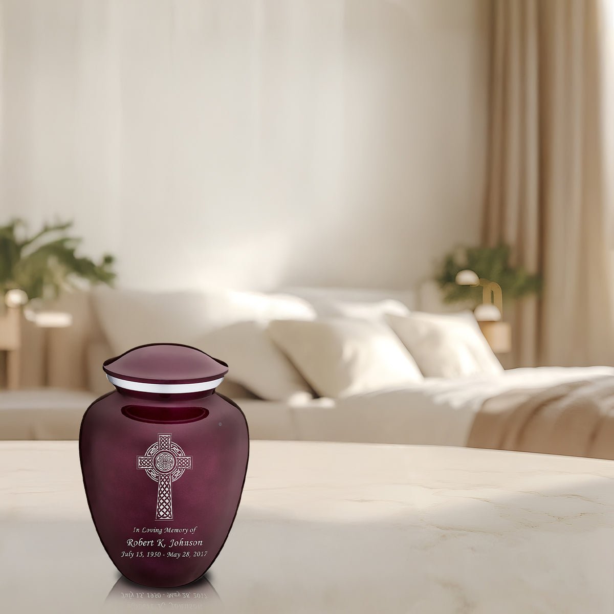 Medium Embrace Cherry Purple Celtic Cross Cremation Urn