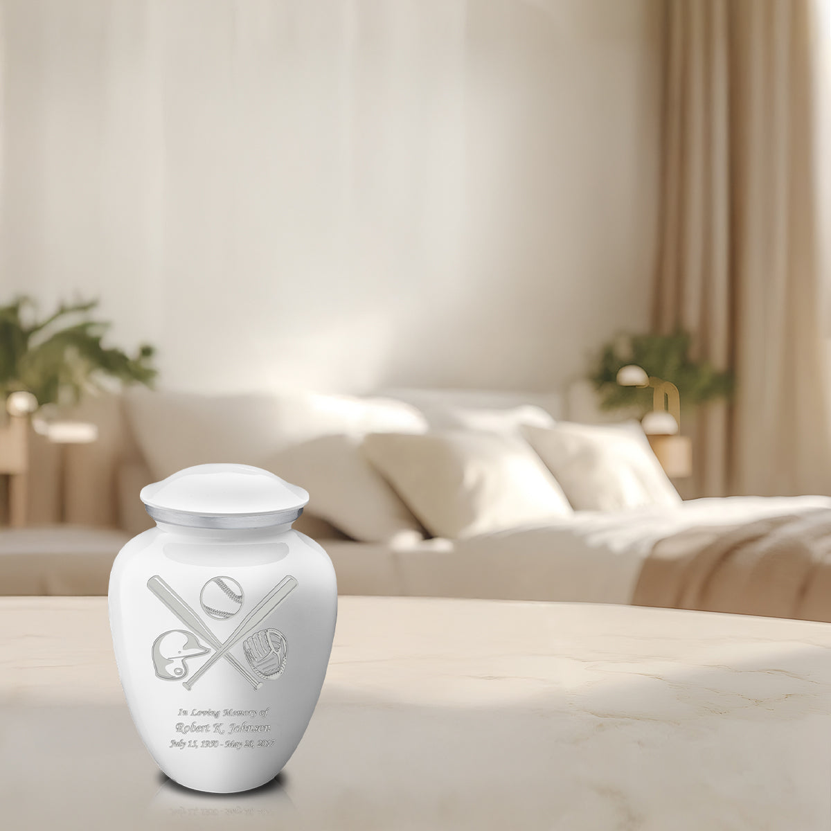 Medium Embrace White Baseball Cremation Urn