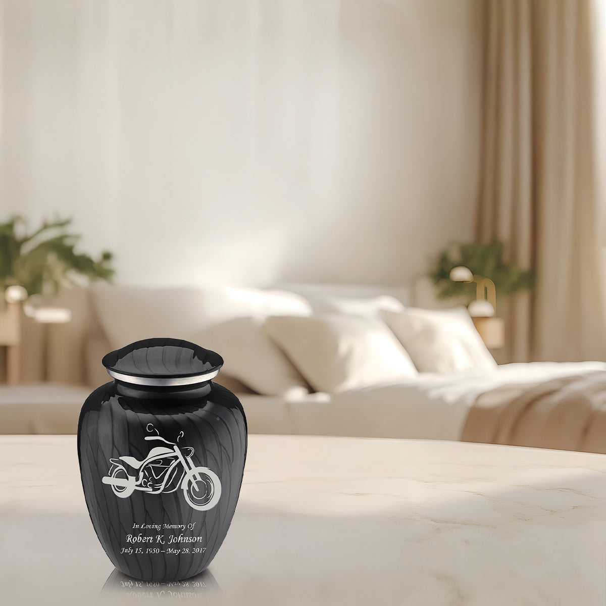 Medium Embrace Pearl Black Motorcycle Cremation Urn