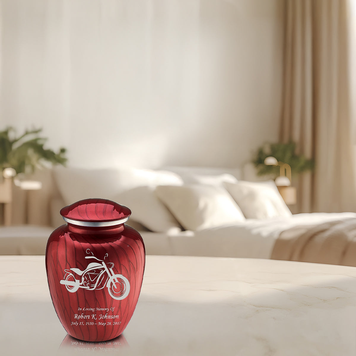 Medium Embrace Pearl Candy Red Motorcycle Cremation Urn