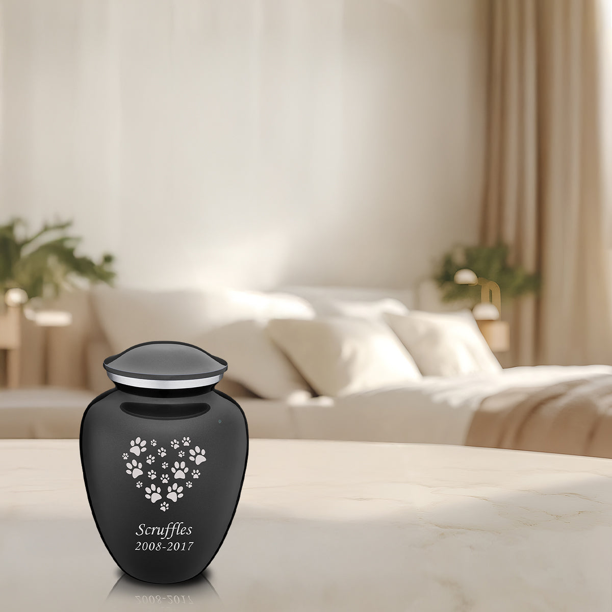 Medium Embrace Charcoal Heart Paws Pet Cremation Urn