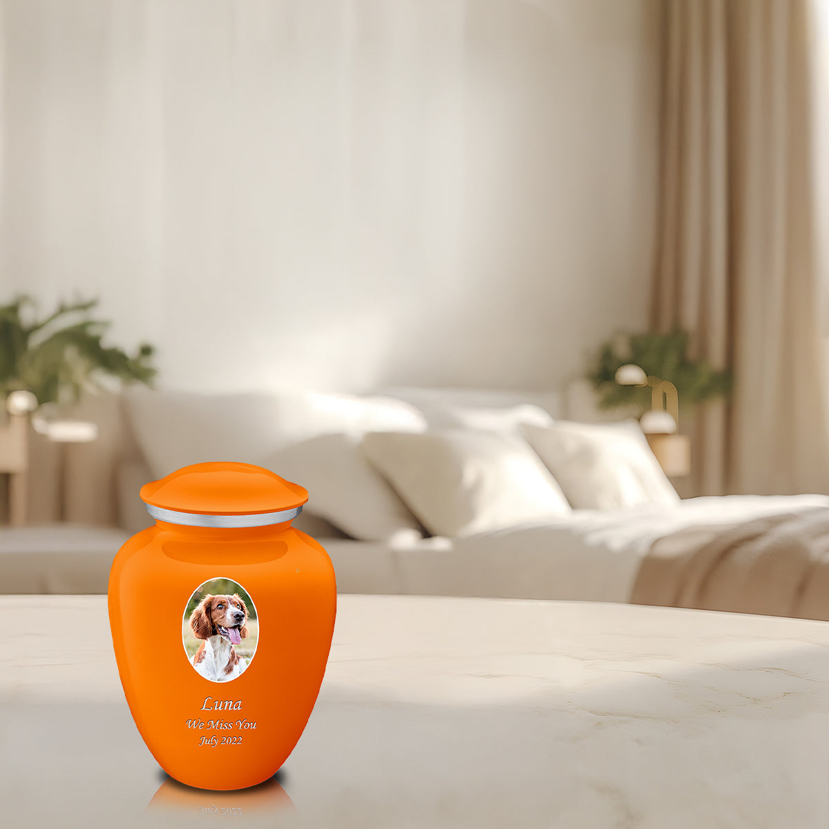 Medium Pet Embrace Burnt Orange Portrait Cremation Urn
