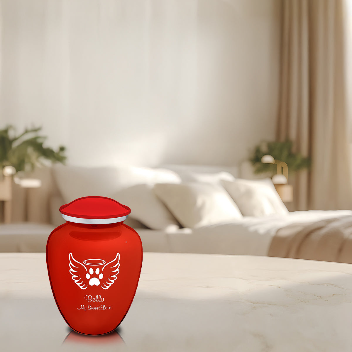 Medium Embrace Bright Red Pet Angel Wings Cremation Urn