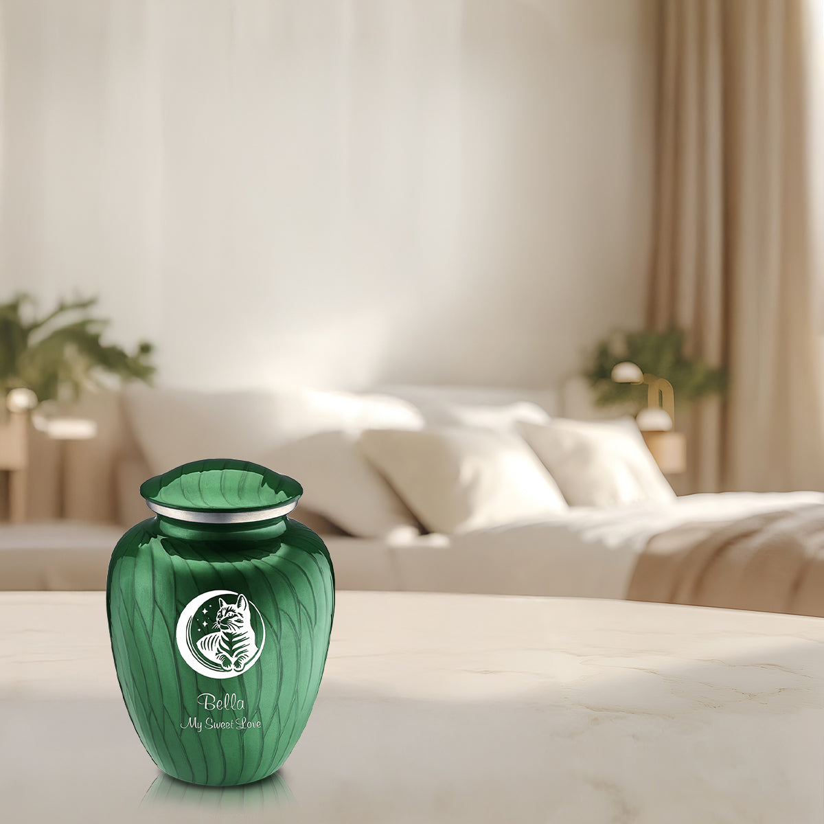 Medium Embrace Pearl Green Pet Cute Cat Cremation Urn