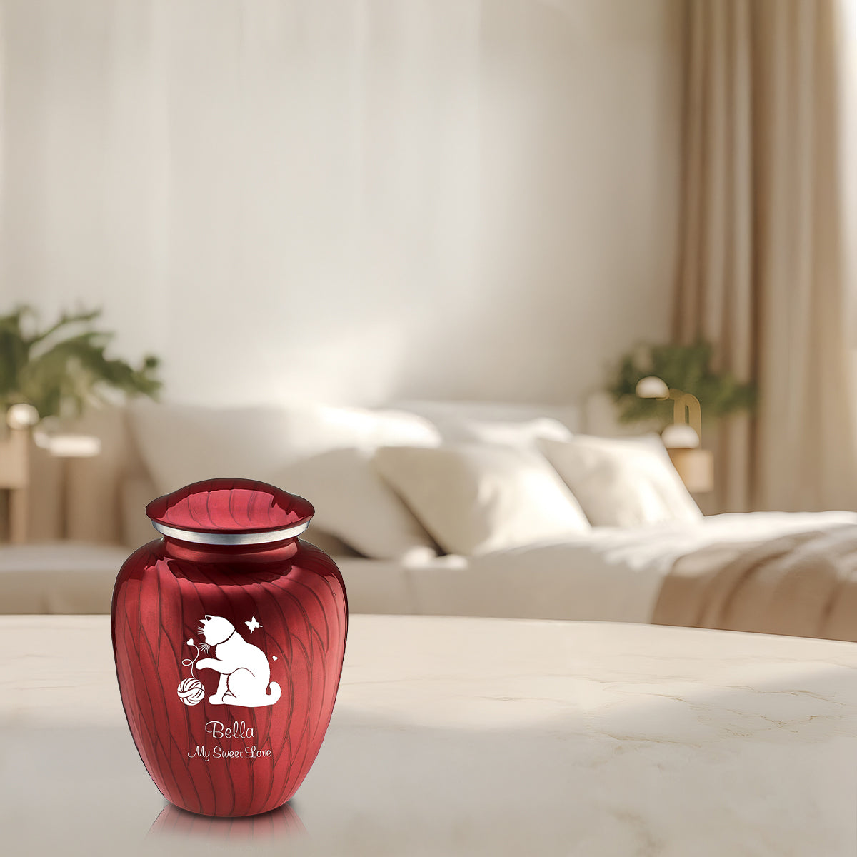 Medium Embrace Pearl Candy Red Pet Fun Cat Cremation Urn