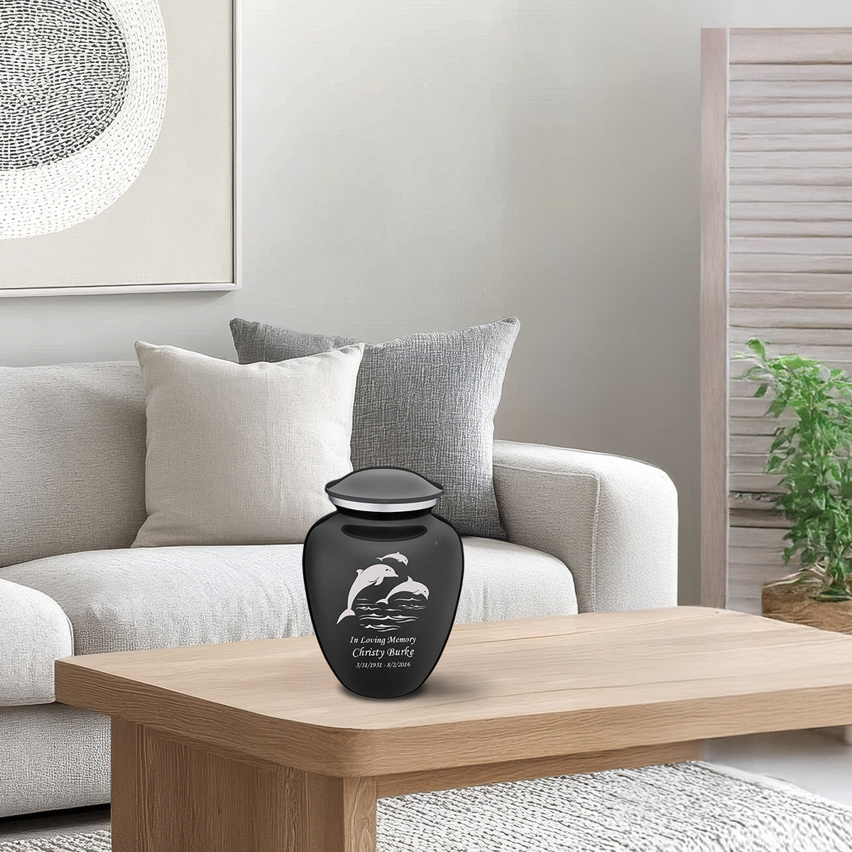 Medium Embrace Charcoal Dolphins Cremation Urn