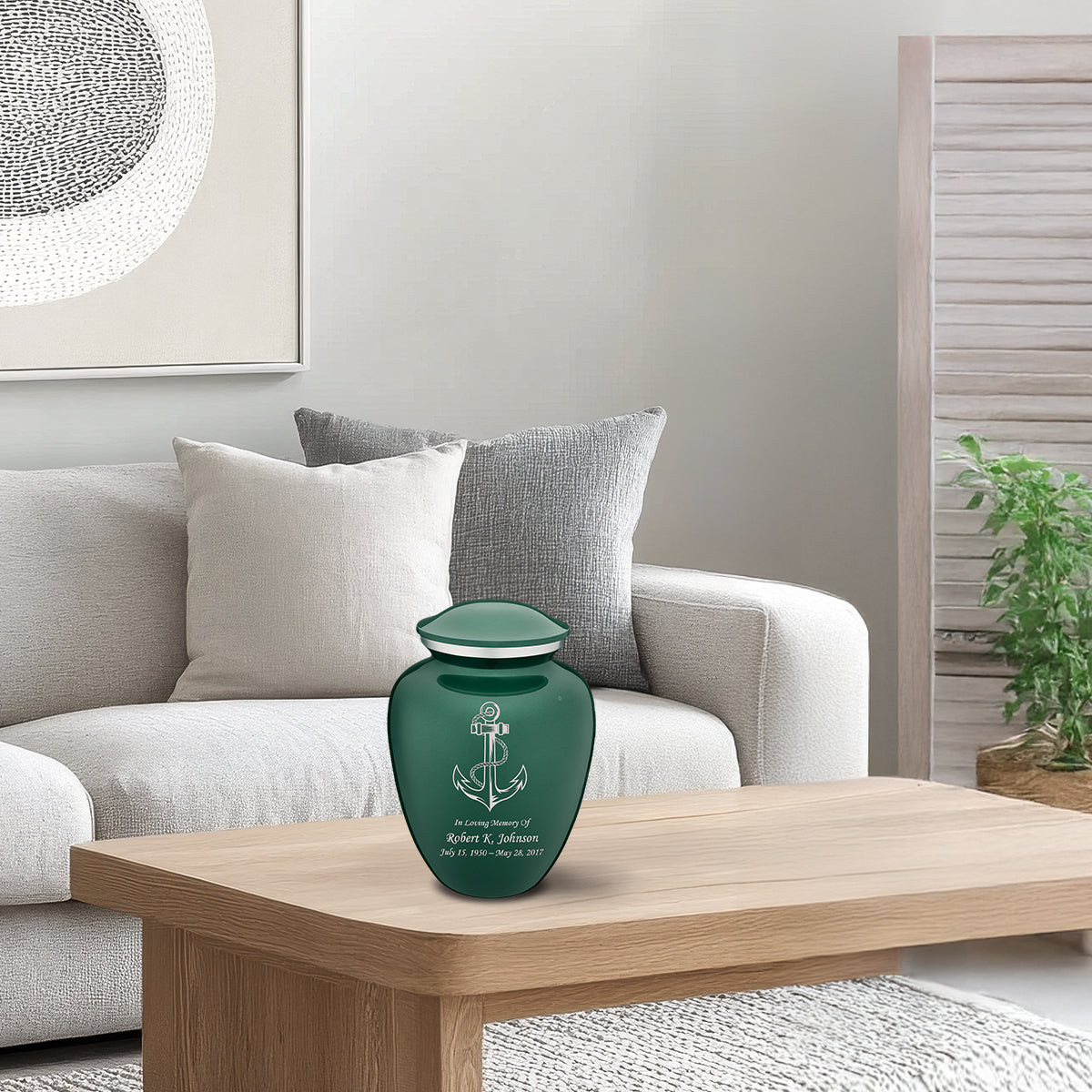 Medium Embrace Green Anchor Cremation Urn