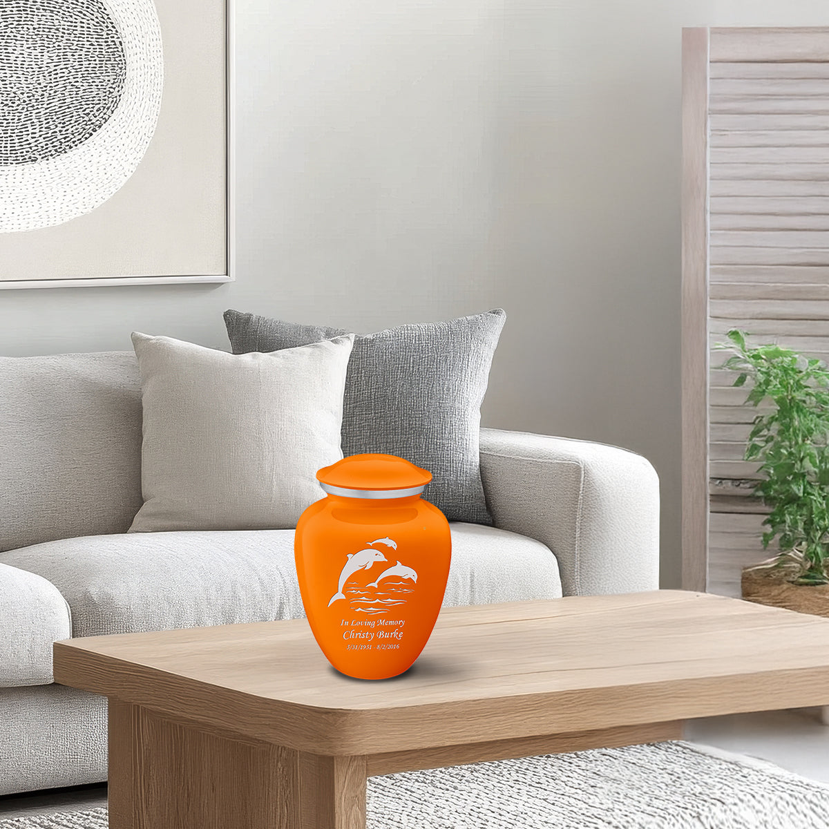 Medium Embrace Burnt Orange Dolphins Cremation Urn