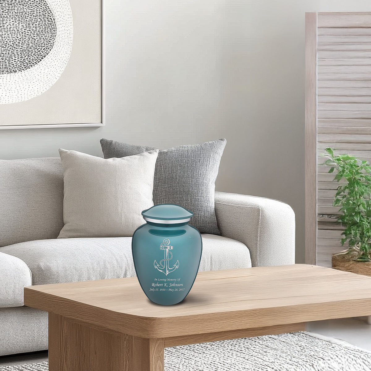 Medium Embrace Teal Anchor Cremation Urn