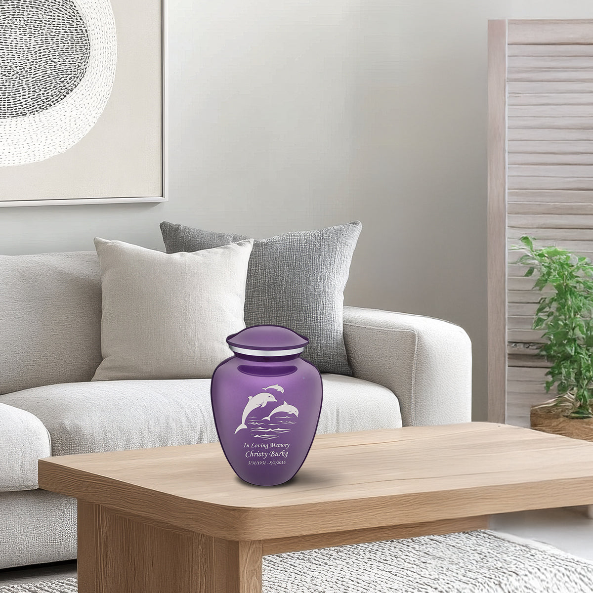 Medium Embrace Purple Dolphins Cremation Urn