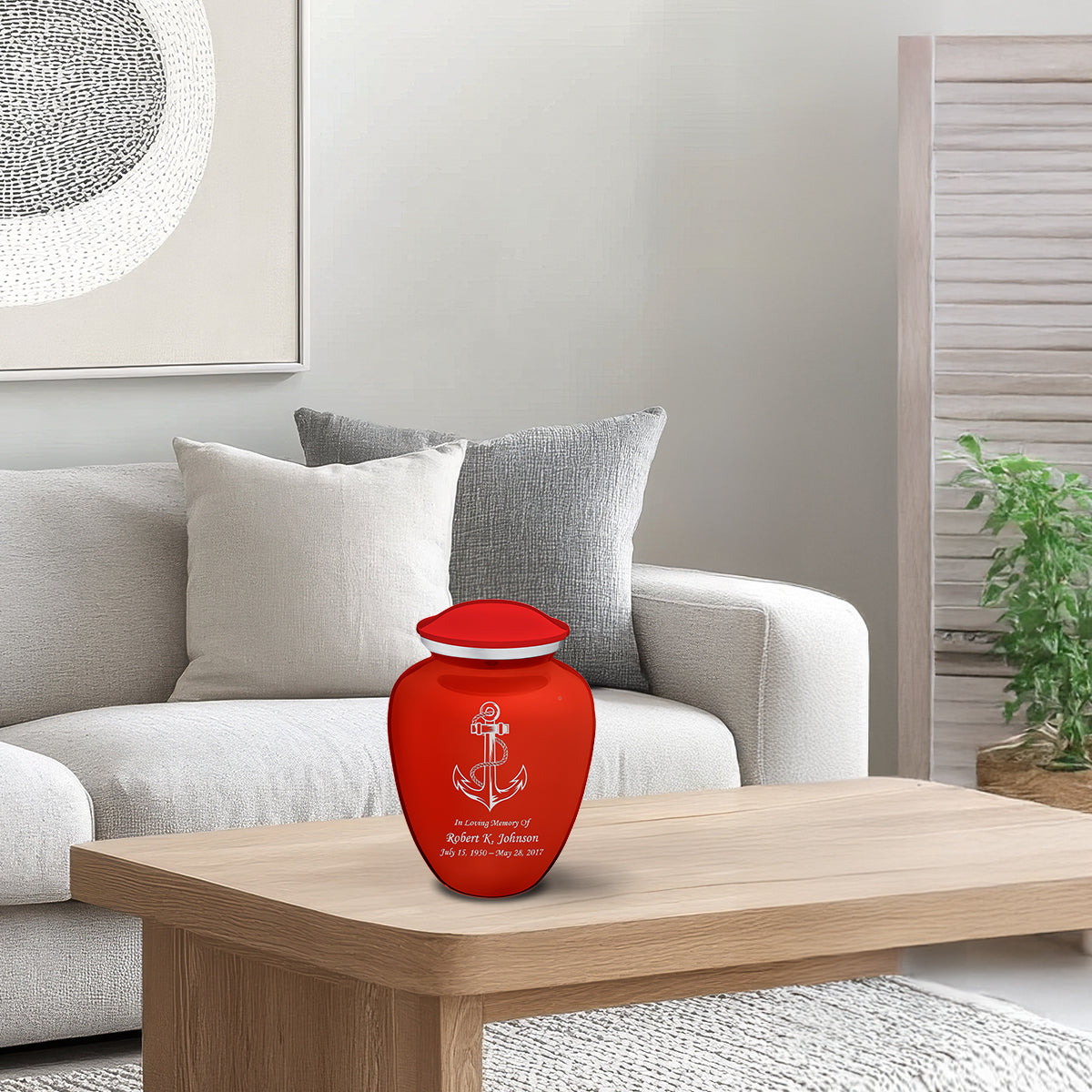 Medium Embrace Bright Red Anchor Cremation Urn