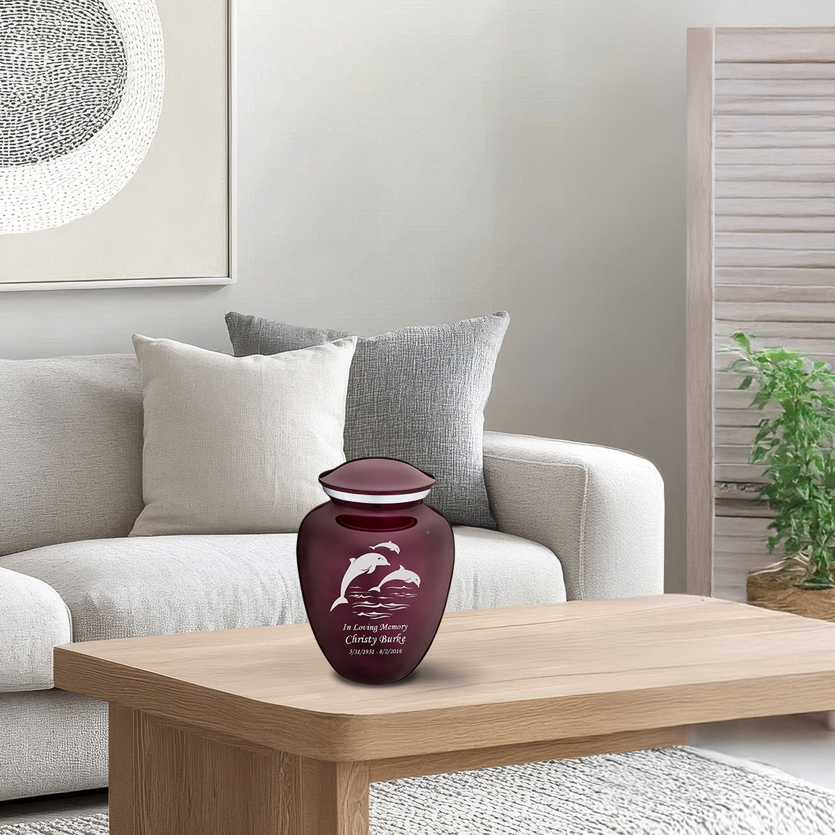 Medium Cherry Purple Embrace Dolphins Cremation Urn