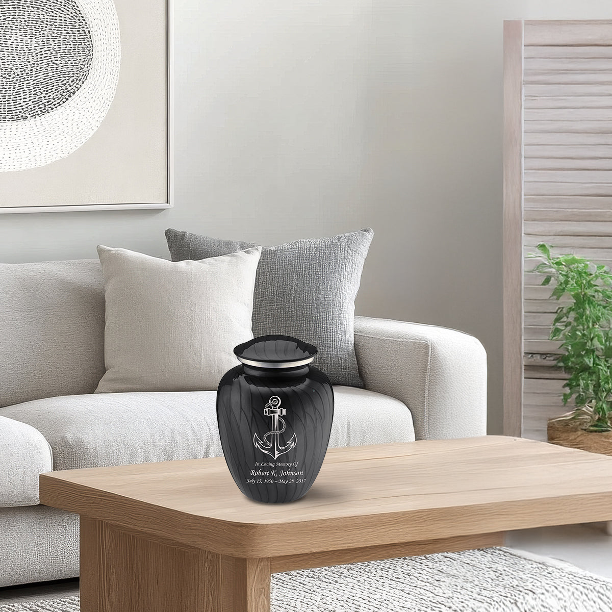 Medium Embrace Pearl Black Anchor Cremation Urn