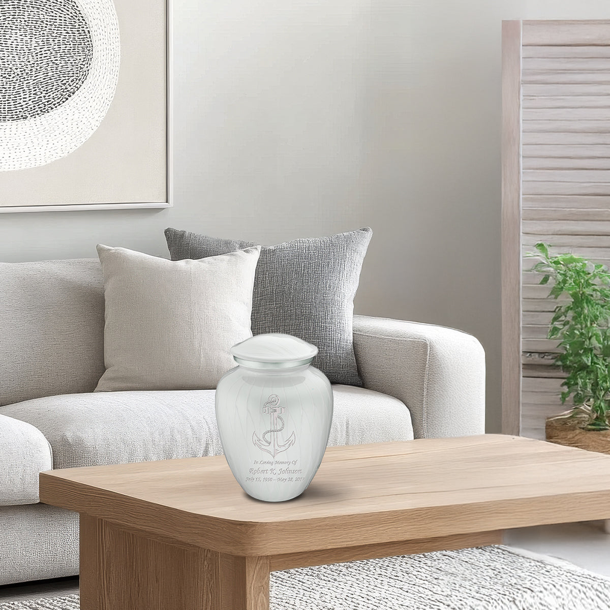 Medium Embrace Pearl White Anchor Cremation Urn