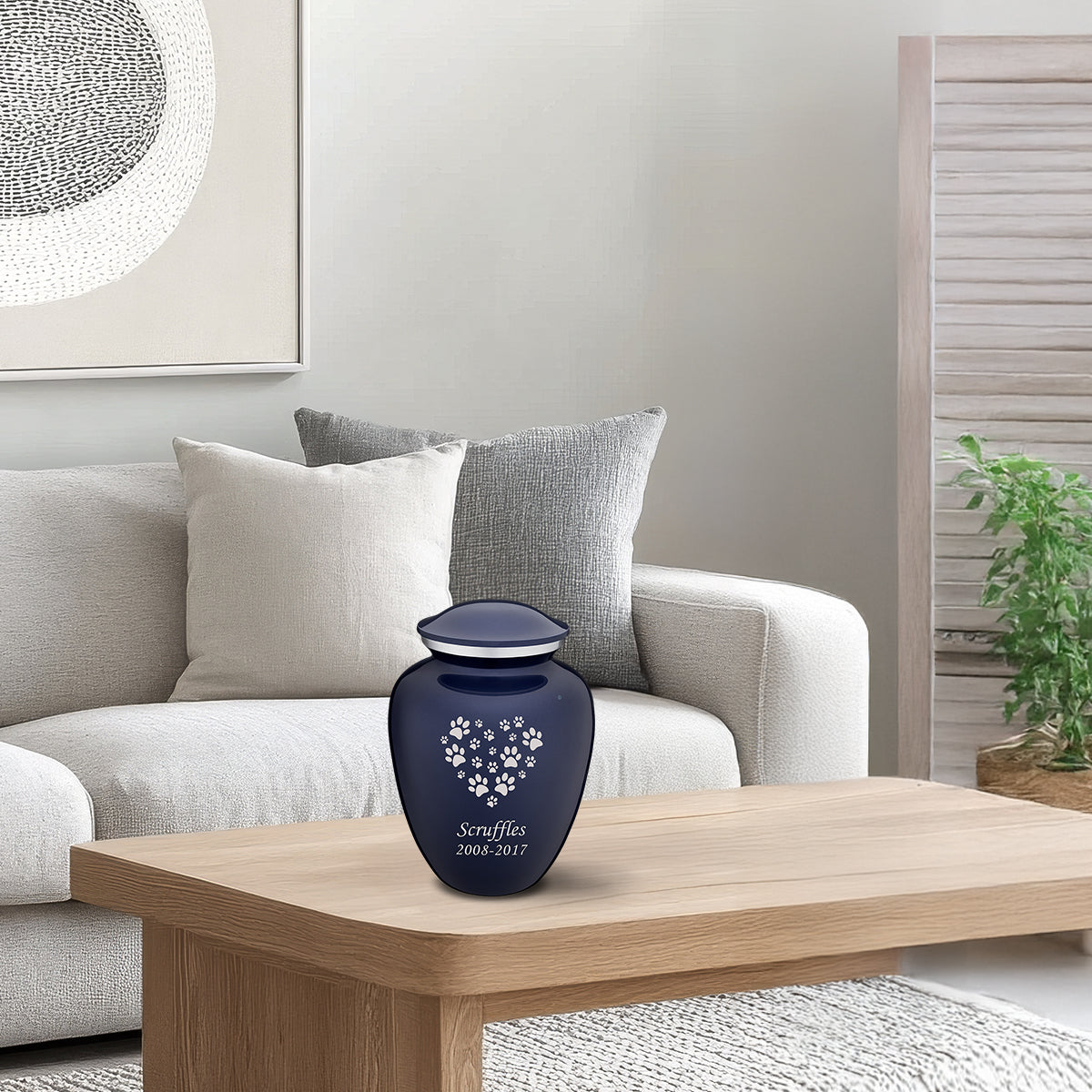Medium Embrace Cobalt Blue Heart Paws Pet Cremation Urn