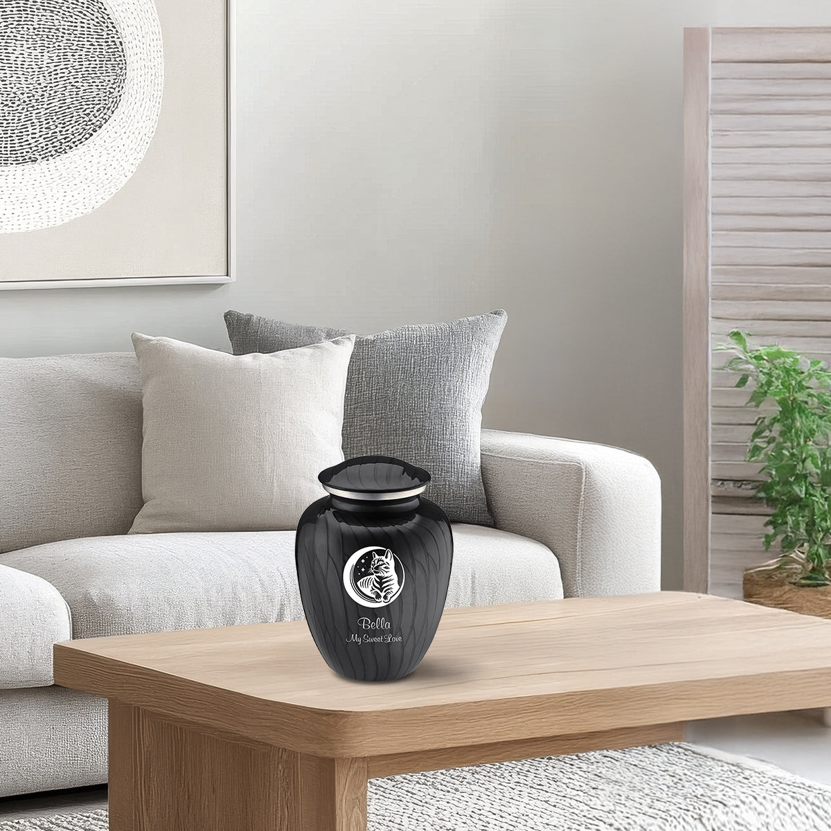 Medium Embrace Pearl Black Pet Cute Cat Cremation Urn