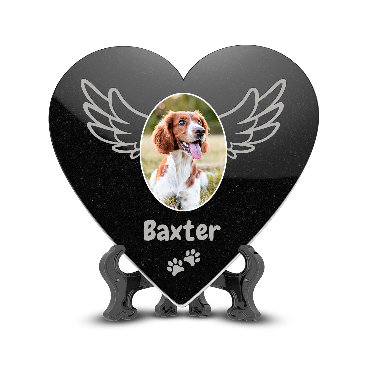 Custom Printed Pet Picture Black Granite Plaque - Heart