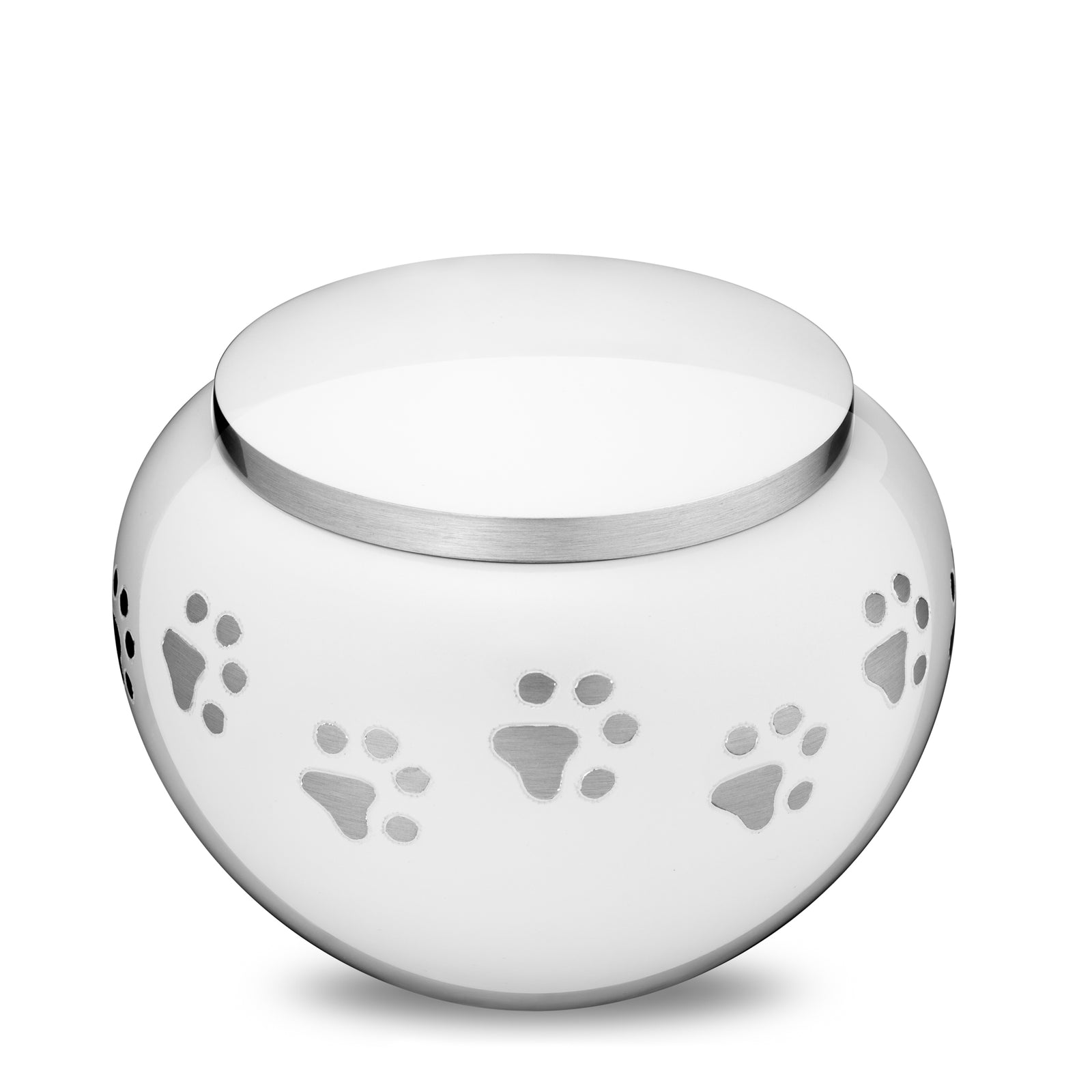 Classic Round Large Pet Urn White & Bru Pewter