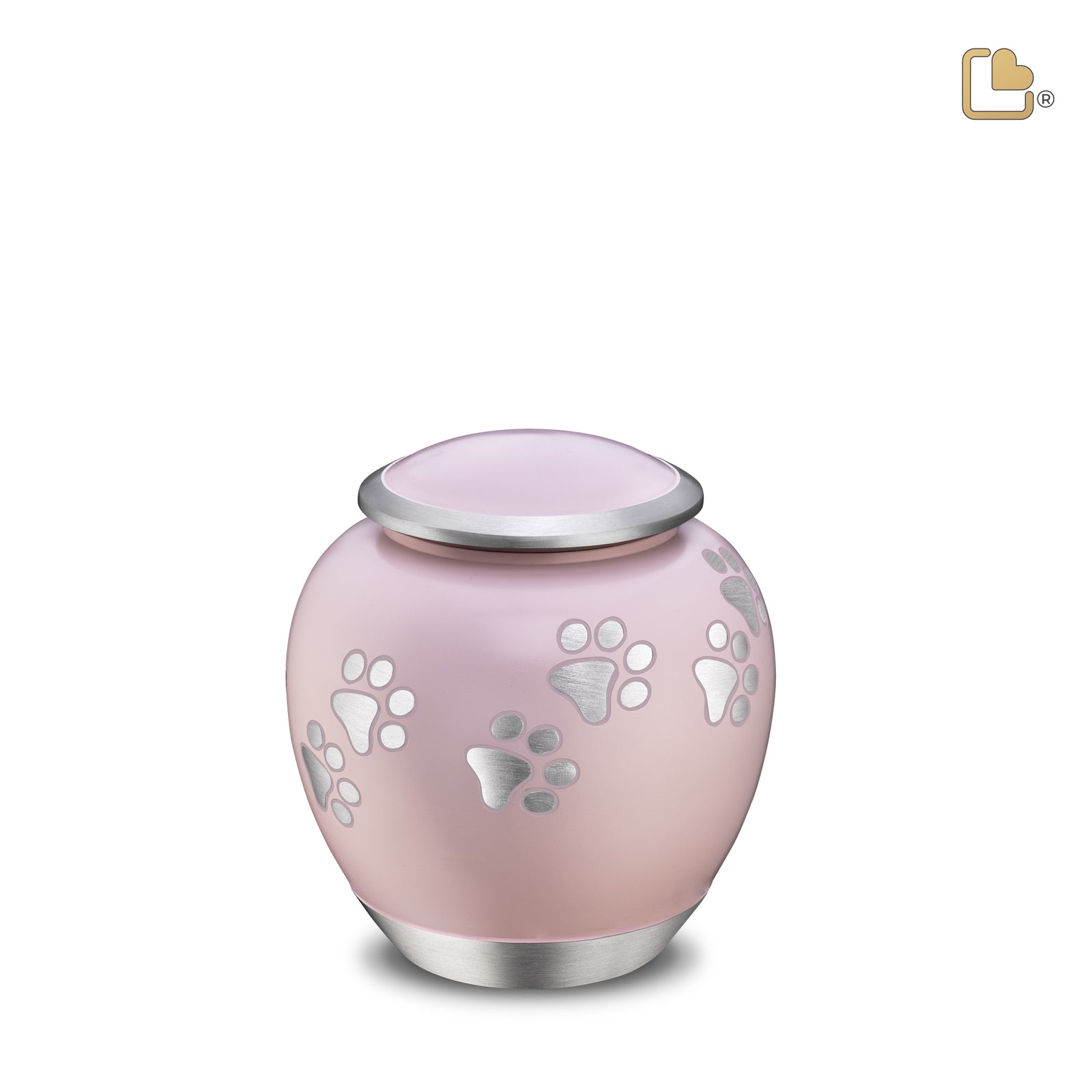 Shadow Small Pawprint Pet Urn Pink & Brushed Pewter