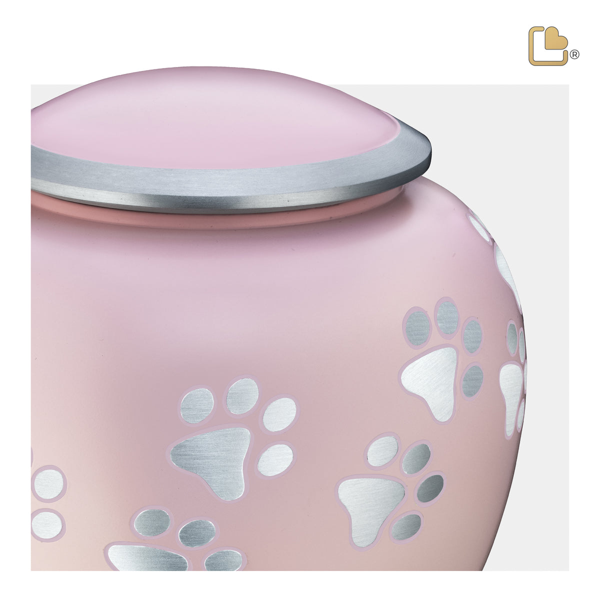 Shadow Small Pawprint Pet Urn Pink & Brushed Pewter