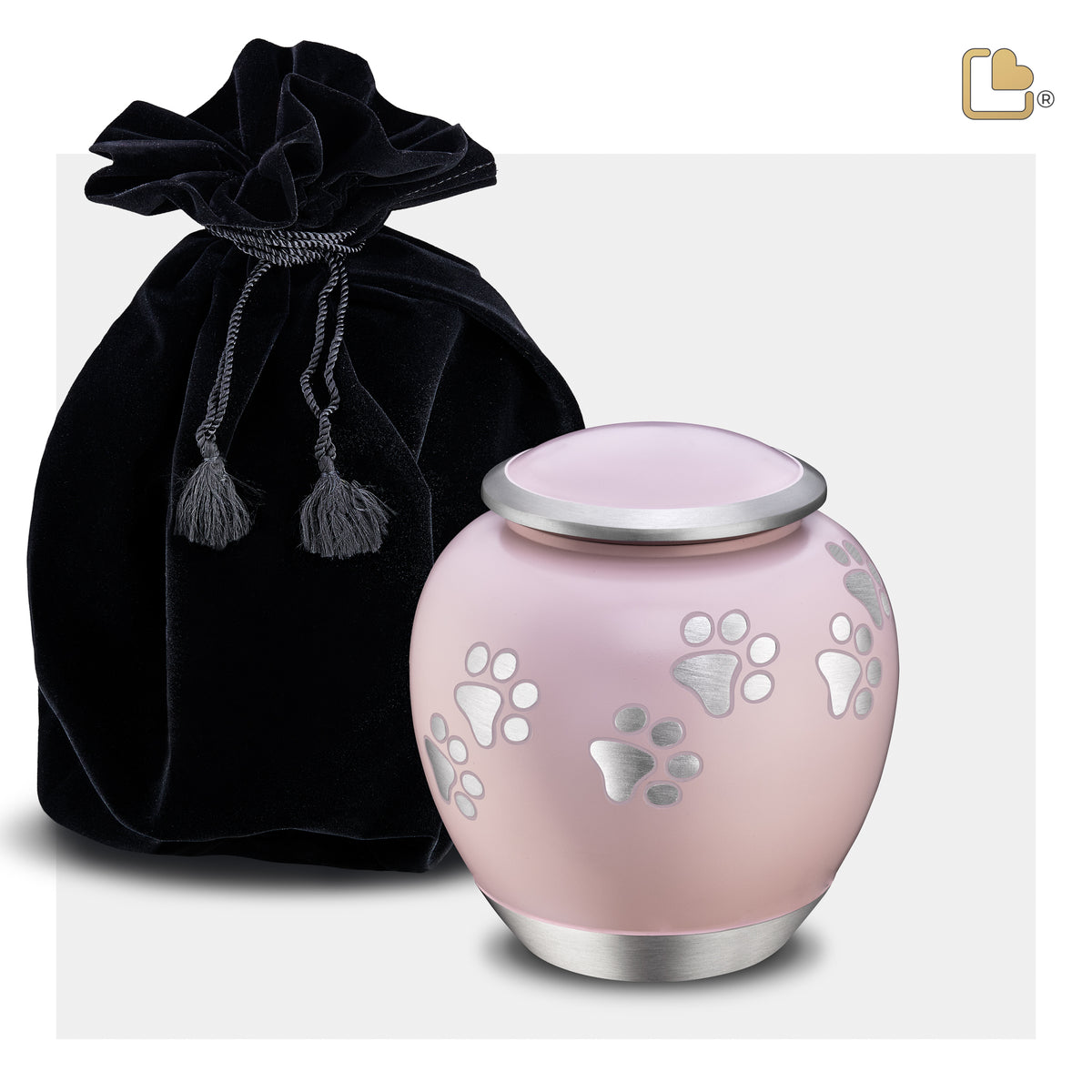 Shadow Small Pawprint Pet Urn Pink & Brushed Pewter