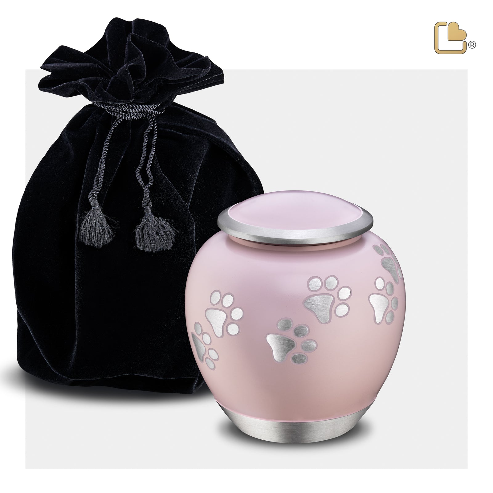 Shadow Small Pawprint Pet Urn Pink & Brushed Pewter