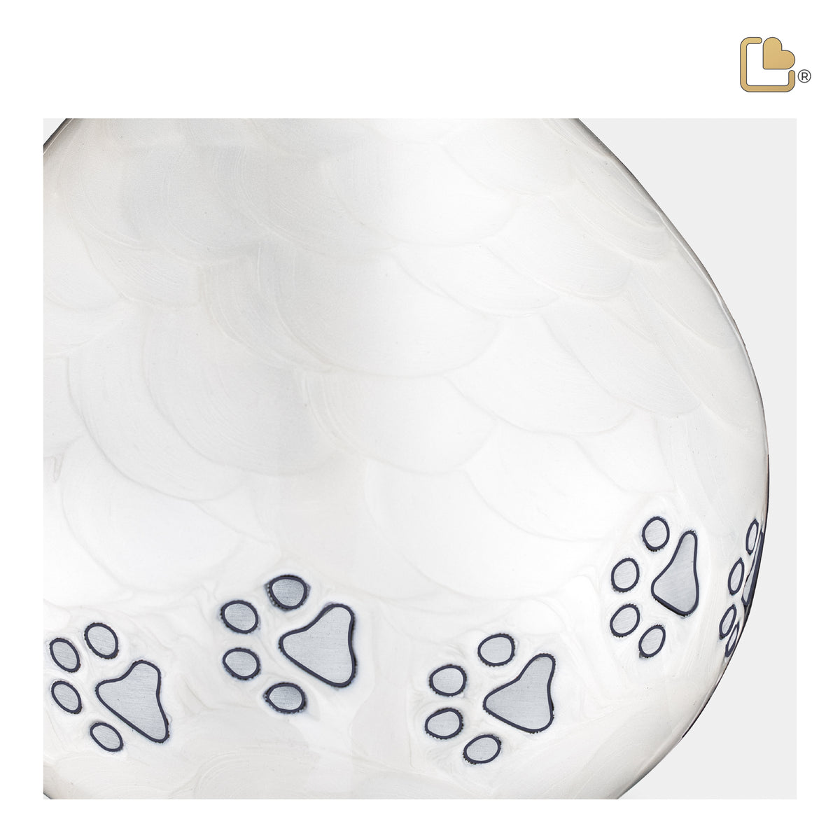 LoveDrop Large Pet Urn Pearl White & Bru Pewter
