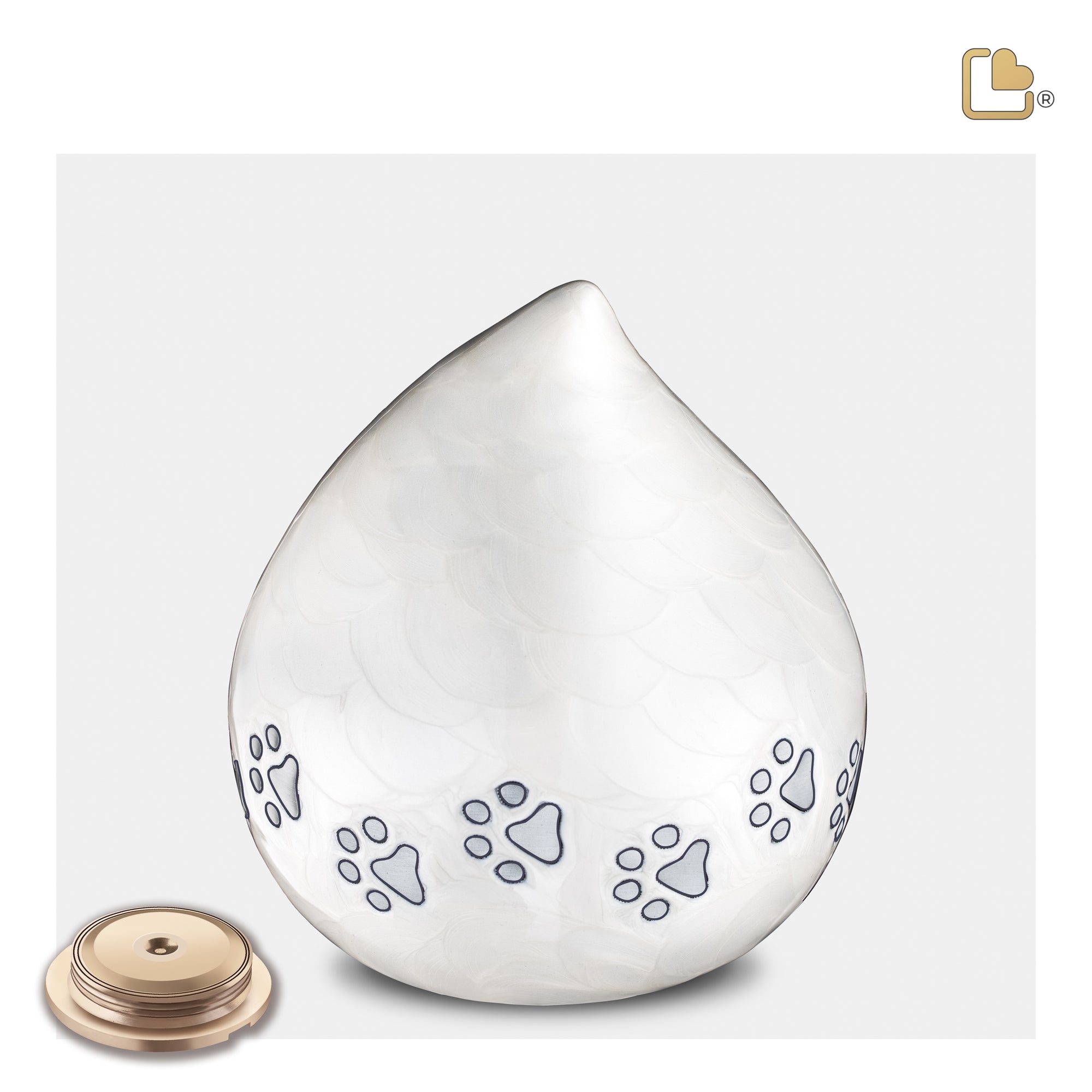 LoveDrop Large Pet Urn Pearl White & Bru Pewter