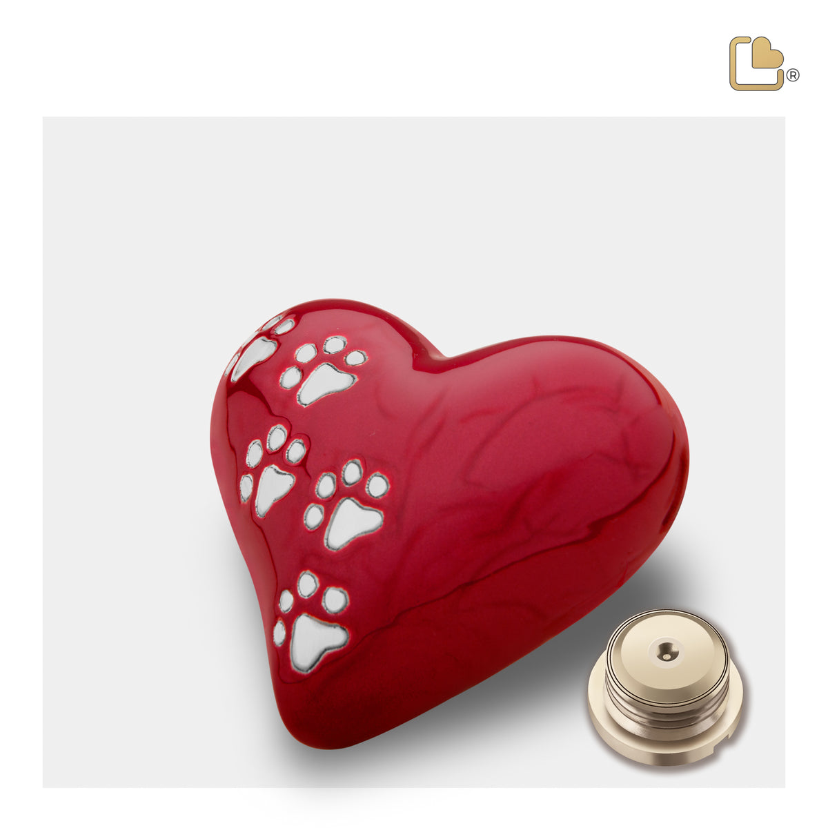 Keepsake Heart Pet Urn Pearl Red & Brushed Pewter