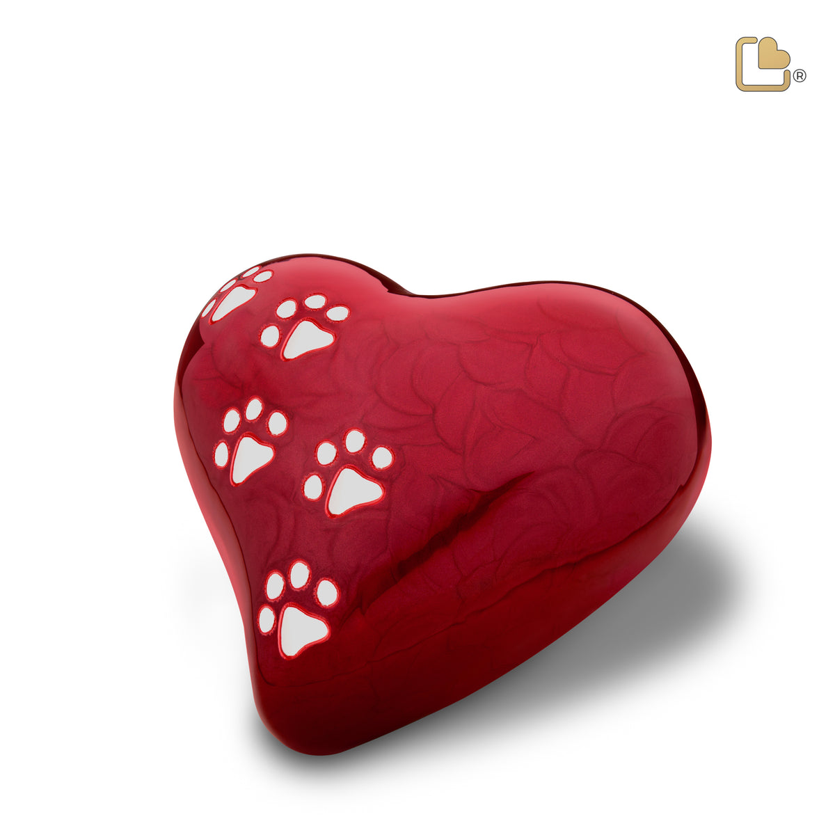 Large Heart Pet Urn Pearl Red & Brushed Pewter
