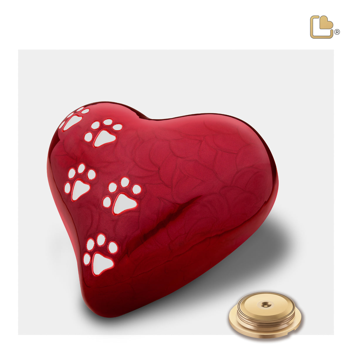 Large Heart Pet Urn Pearl Red & Brushed Pewter
