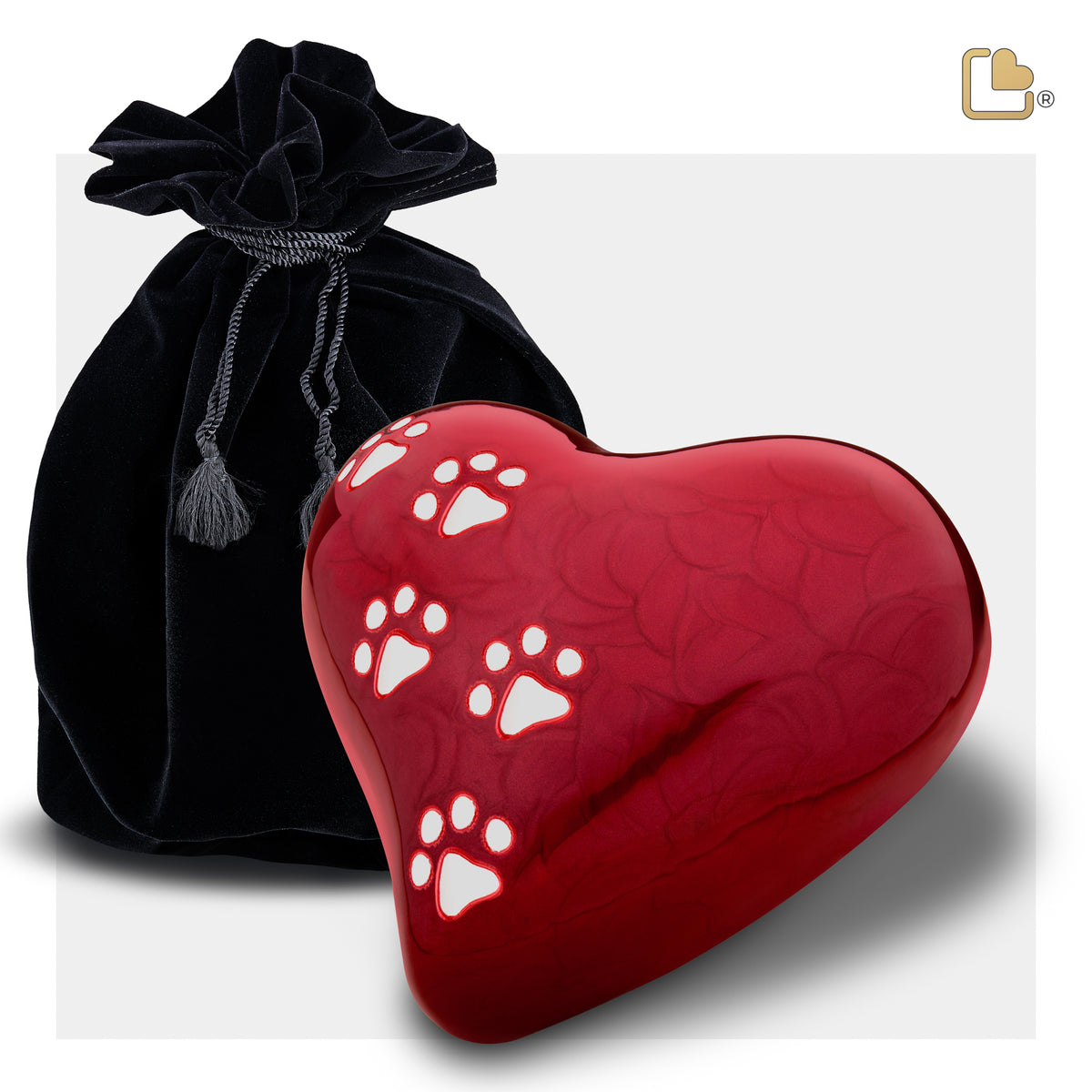 Large Heart Pet Urn Pearl Red & Brushed Pewter