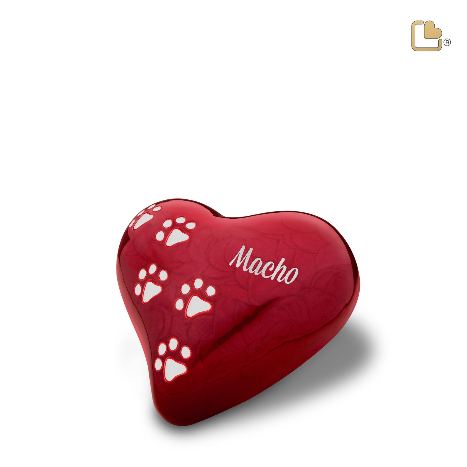Medium Heart Pet Urn Pearl Red & Brushed Pewter