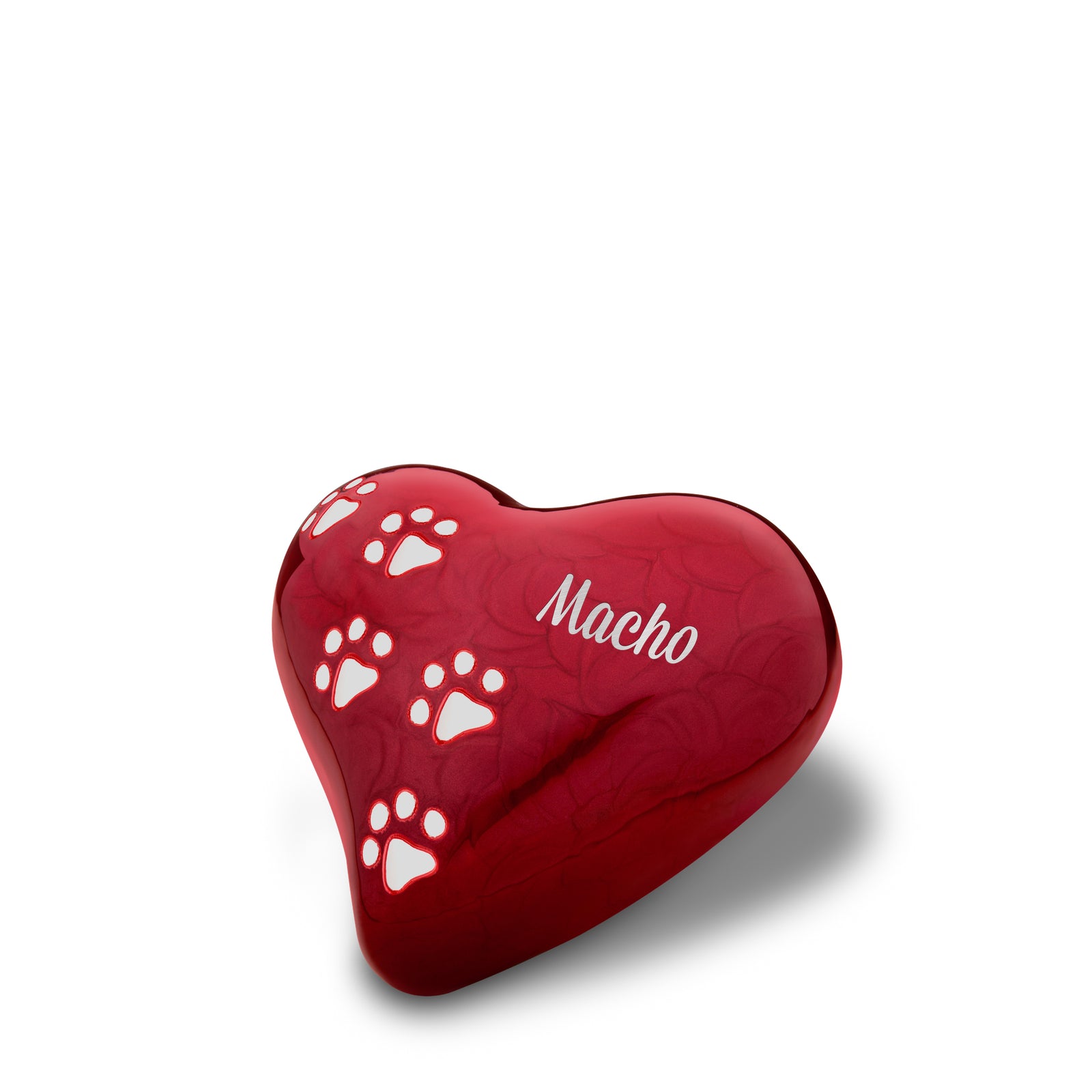 Medium Heart Pet Urn Pearl Red & Brushed Pewter