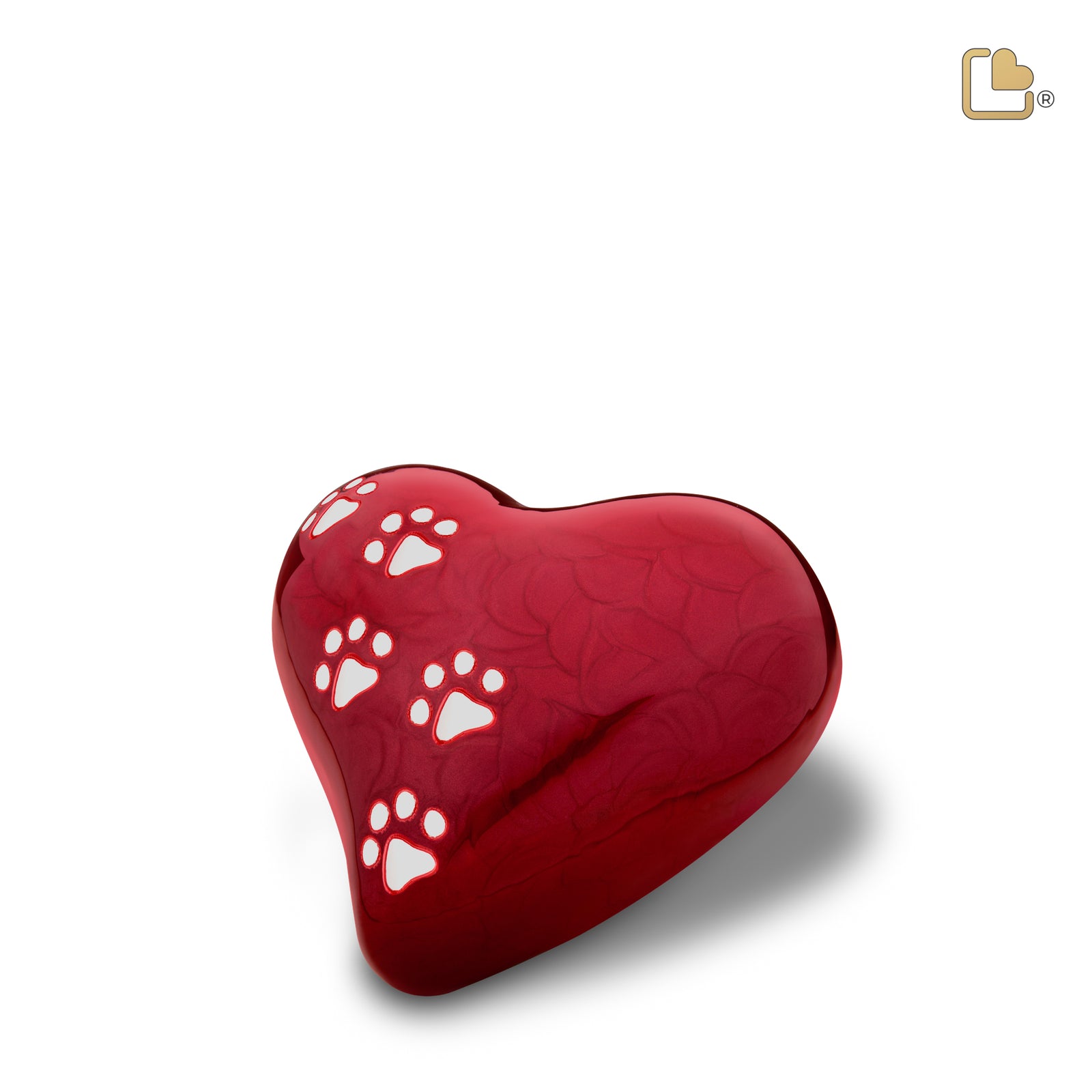 Medium Heart Pet Urn Pearl Red & Brushed Pewter