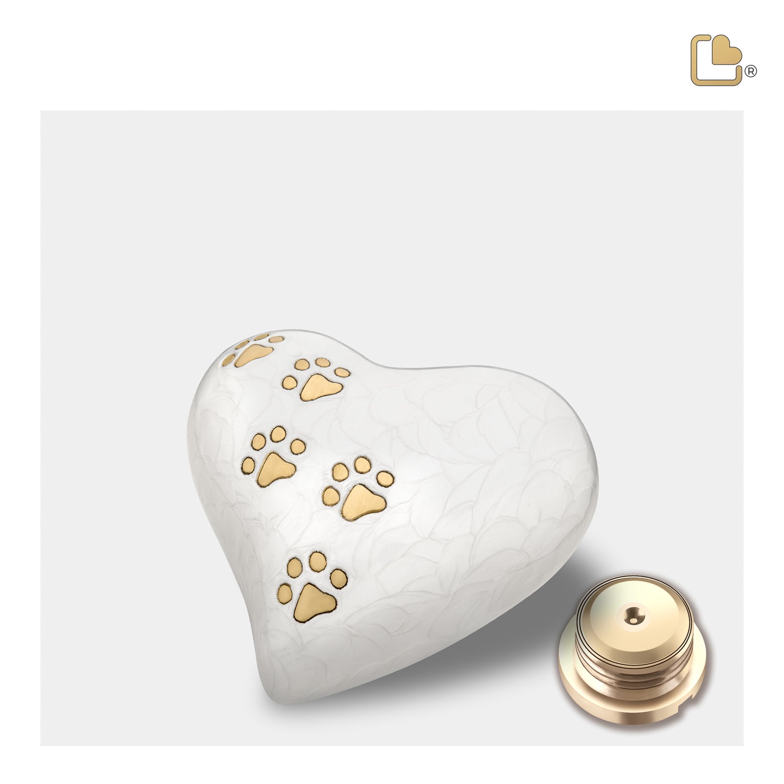 Keepsake Heart Pet Urn Pearl White & Brushed Gold