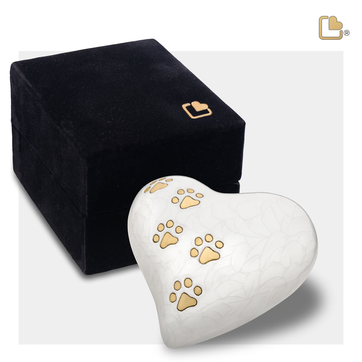 Keepsake Heart Pet Urn Pearl White & Brushed Gold