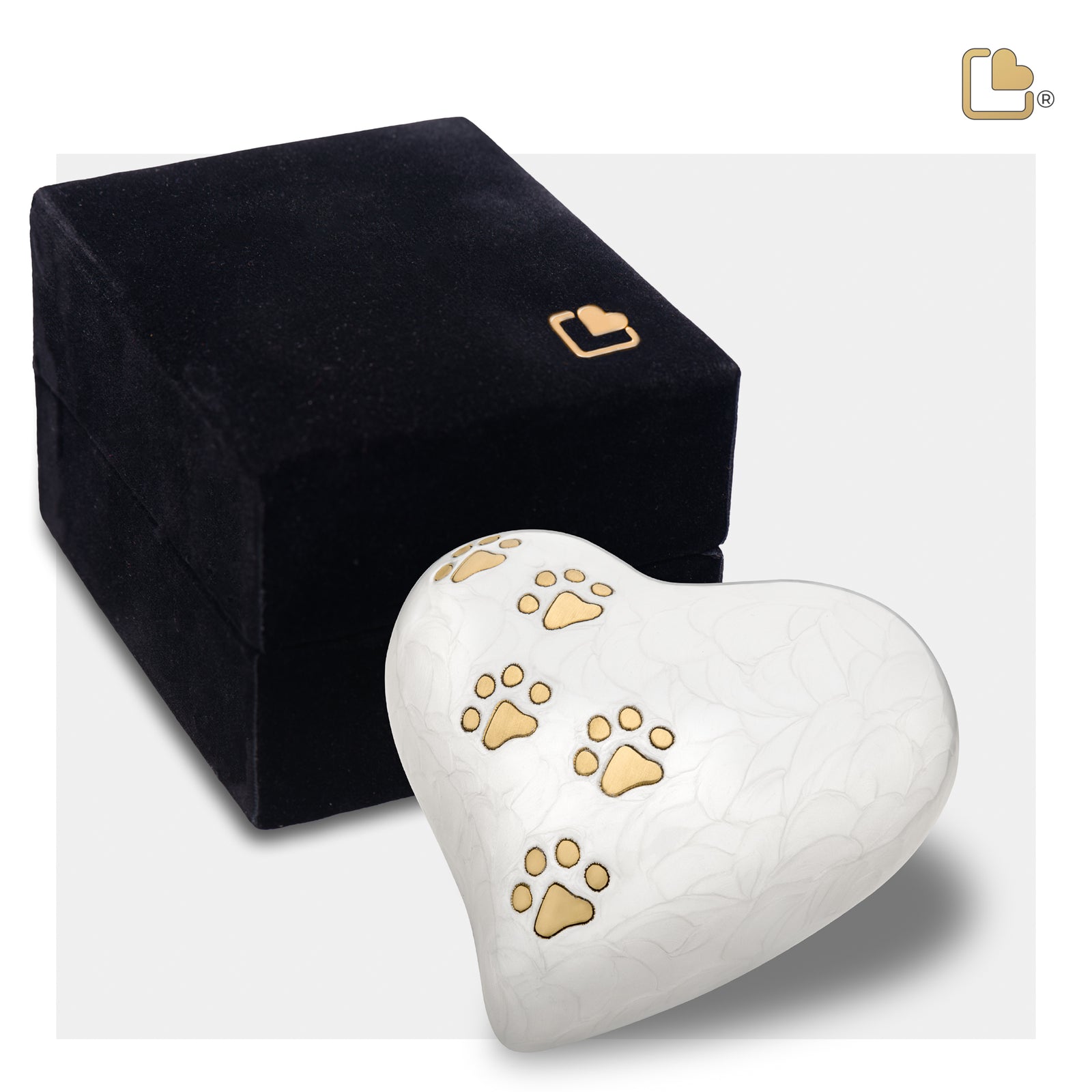 Keepsake Heart Pet Urn Pearl White & Brushed Gold