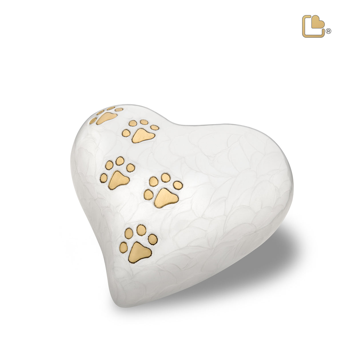Large Heart Pet Urn Pearl White & Brushed Gold