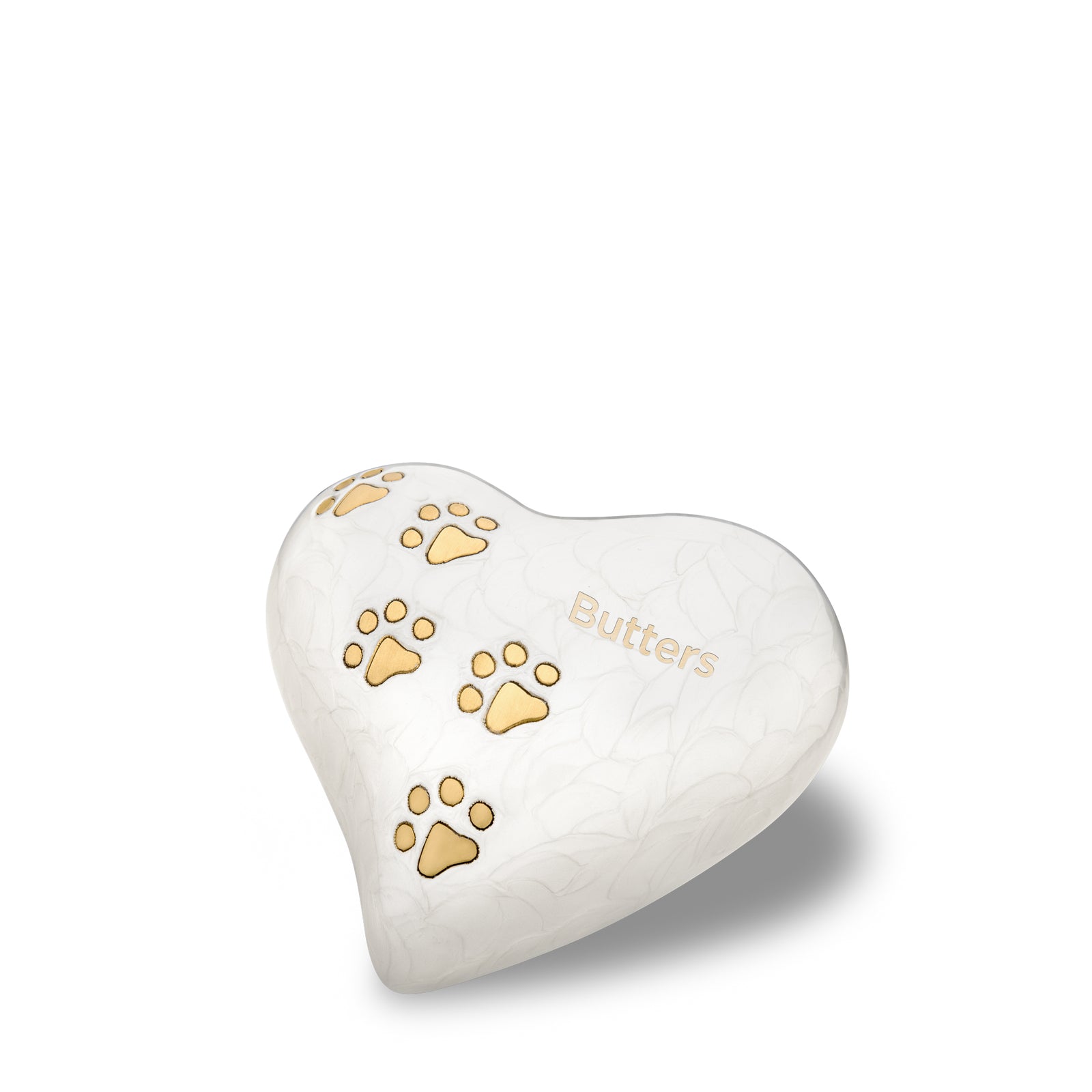 Medium Heart Pet Urn Pearl White & Brushed Gold