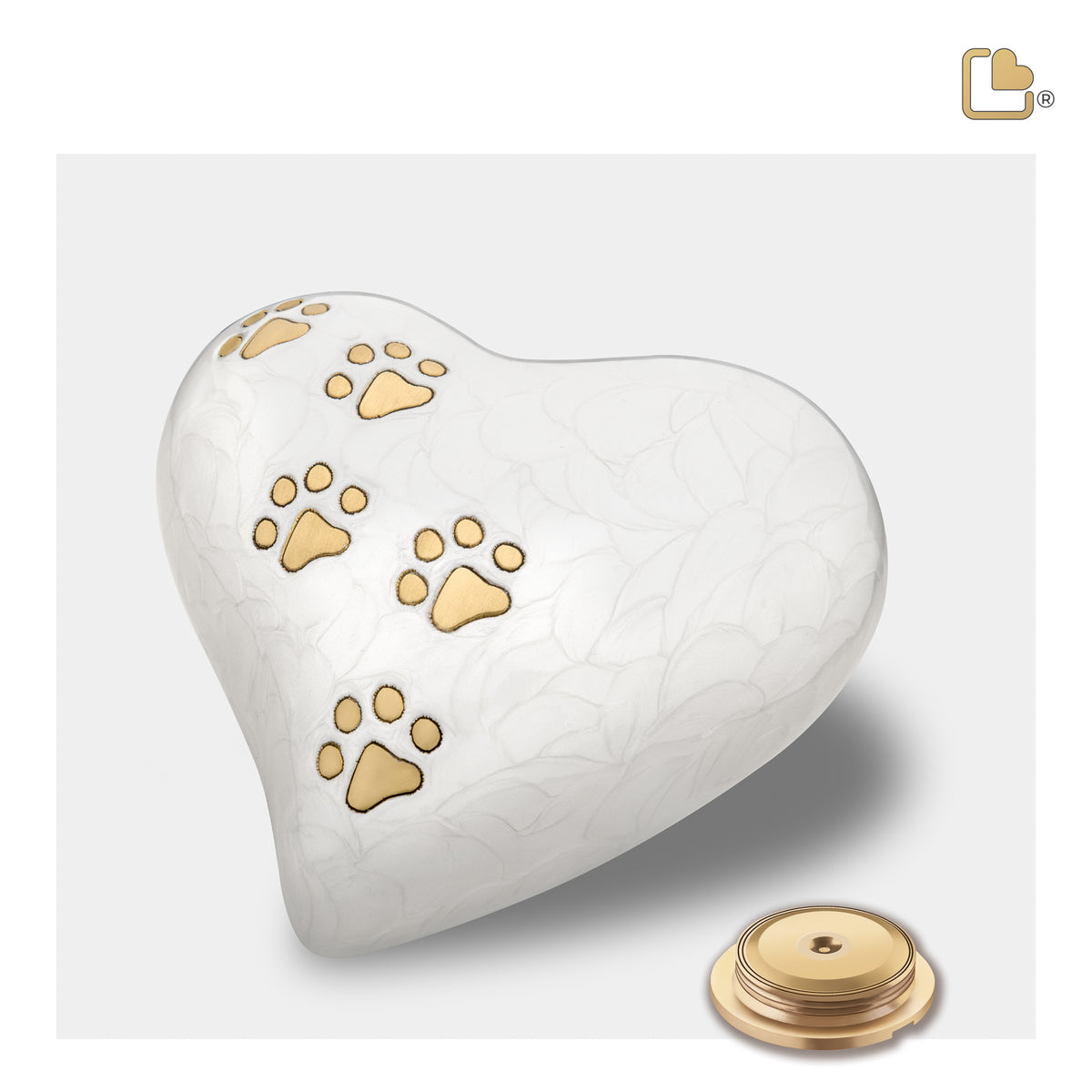 Medium Heart Pet Urn Pearl White & Brushed Gold