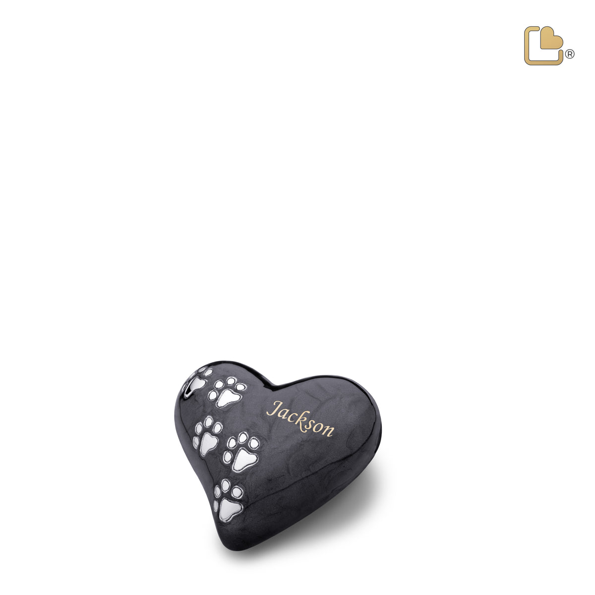 Keepsake Heart Pet Urn Pearl Midnight &amp; Brushed Pewter