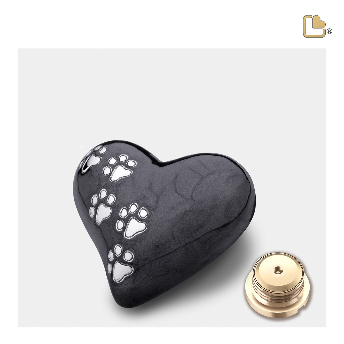 Keepsake Heart Pet Urn Pearl Midnight & Brushed Pewter