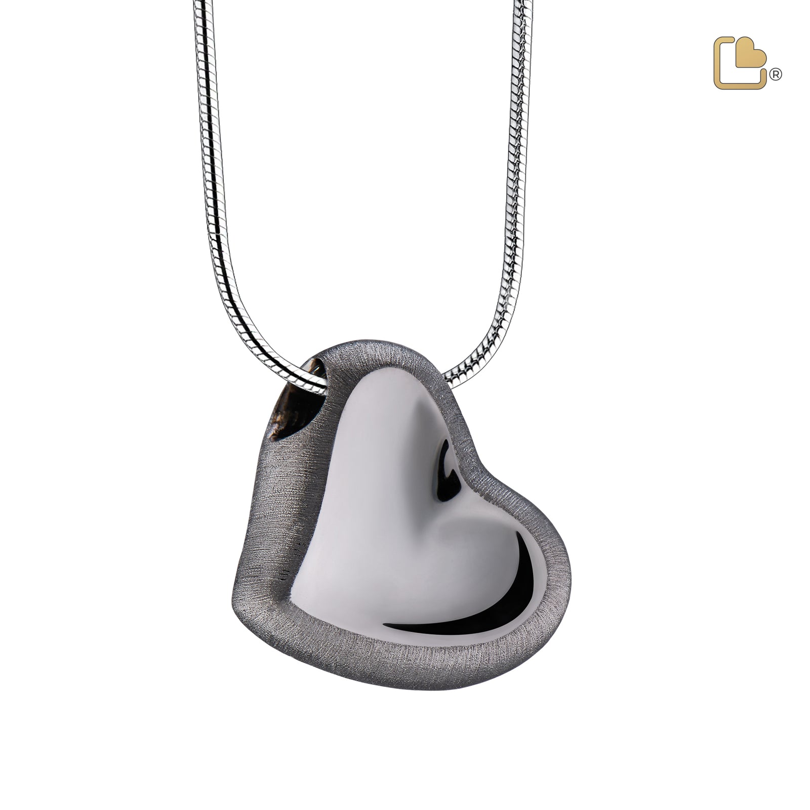 Leaning Heart Two Tone Ruthenium Plated Sterling Silver Cremation Pendant