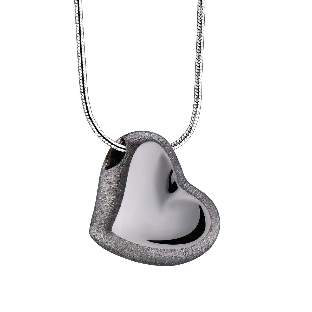 Leaning Heart Two Tone Ruthenium Plated Sterling Silver Cremation Pendant