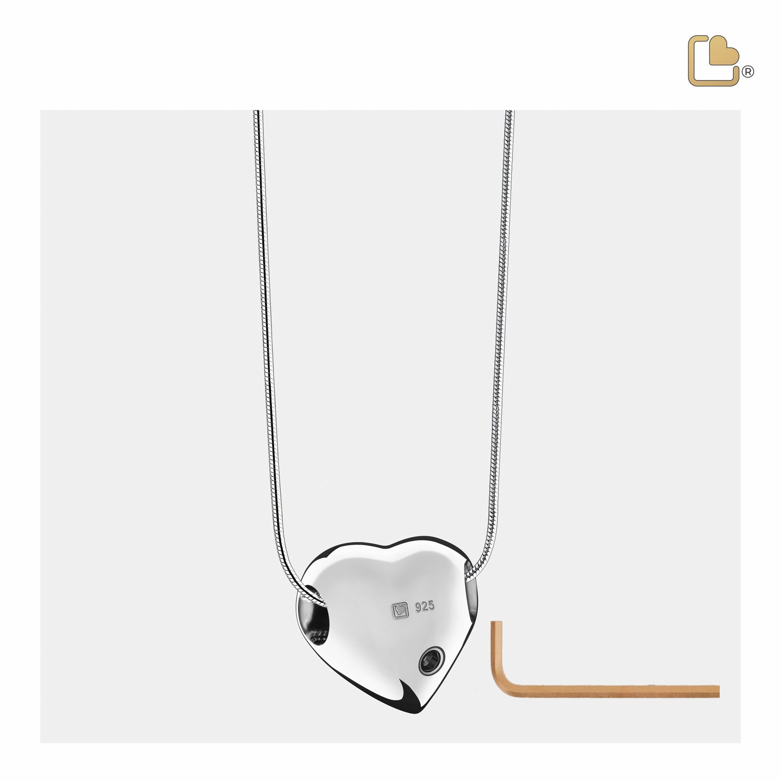 LoveHeart Rhodium Plated Sterling Silver Cremation Pendant